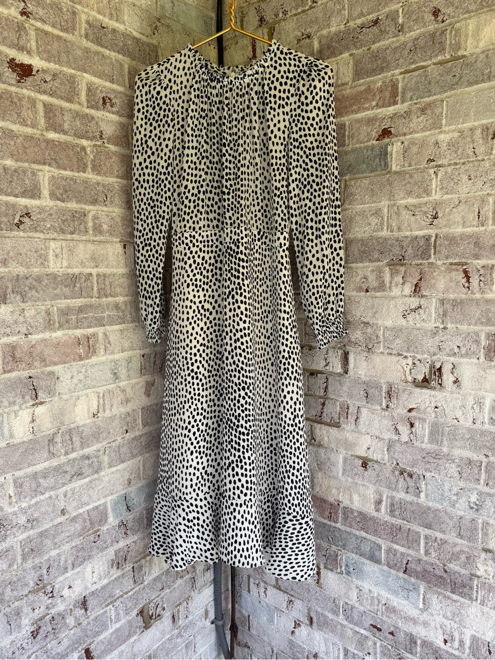 J. Crew Navy & White Polka Dot Long-Sleeve Midi Dress